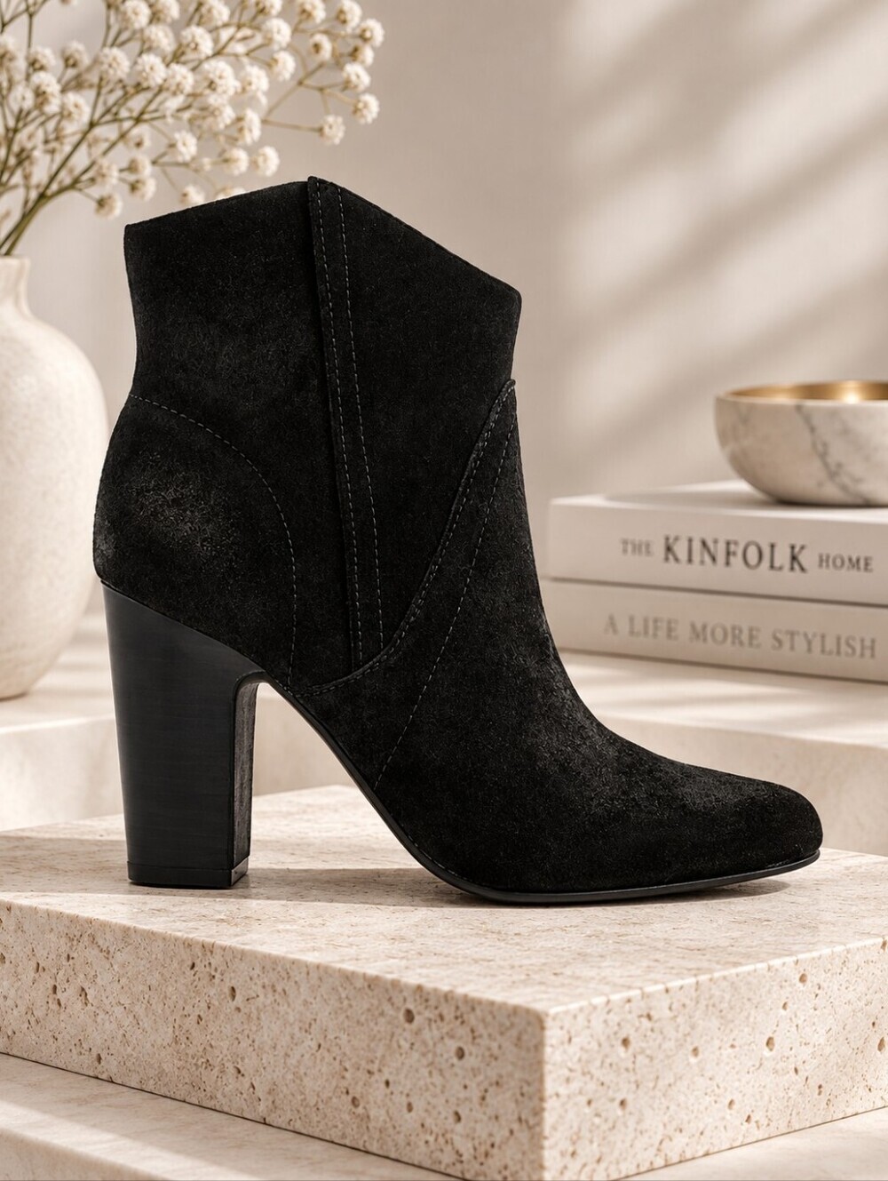 Vince Camuto (179$) | 'Creestal' Black Suede High Block Heel Ankle Boot, Size 8